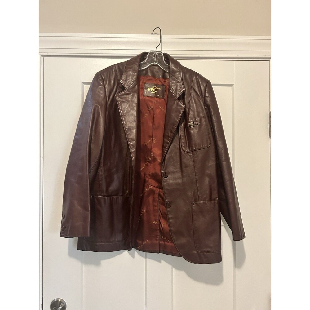 Vintage Etienne Aigner Women 16 Large Dark Red Leather Blazer Jacket Trench Coat